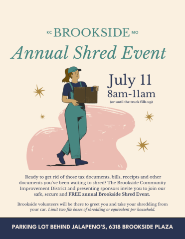 Protect your identity at the free Brookside Shred Event on Saturday, July 11, 2026. Secure paper shredding from 8–11 a.m. or until the truck fills.