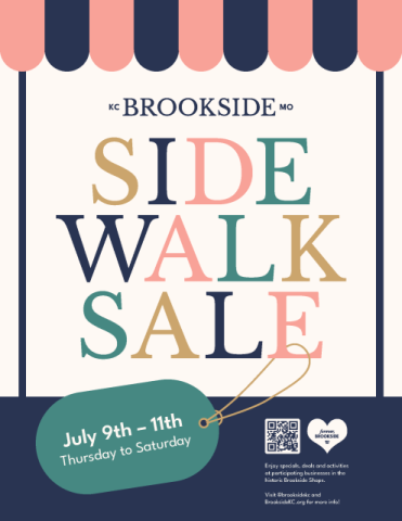Shop the Brookside Sidewalk Sale July 9–11, 2026. Discover local businesses, great deals, unique finds, and dining. 2026 Brookside Patio Fest Thursday June 11th 6 to 10pm